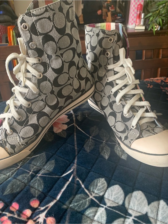 Coach Shoes - Coach Y2K Bonney Gray Signature High-Top Sneakers with White Laces